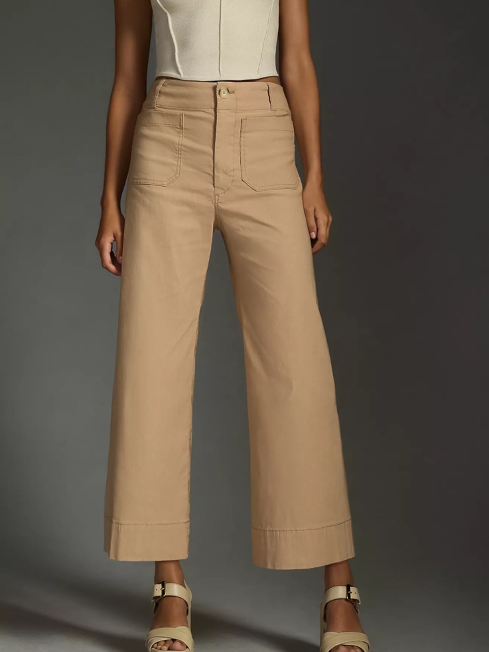 Anthropologie Maeve The Colette Linen Wide Leg High-Rise Pants Khaki Tan size 25